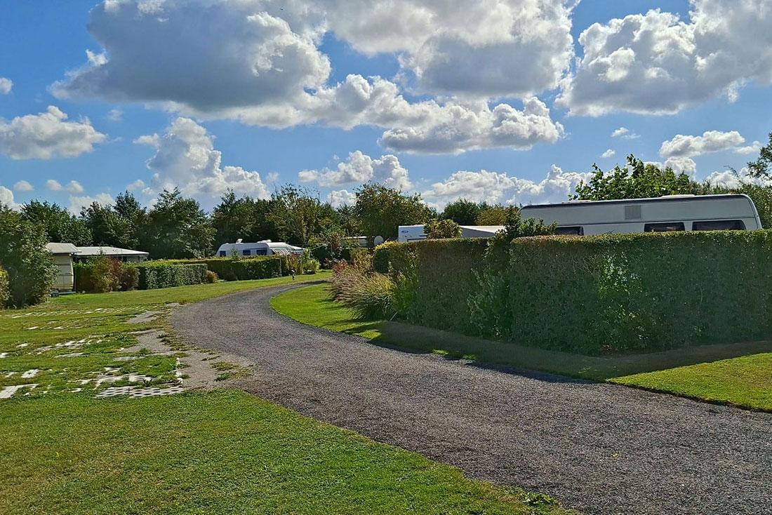 Paved camping pitches with electricity at De Brongaard