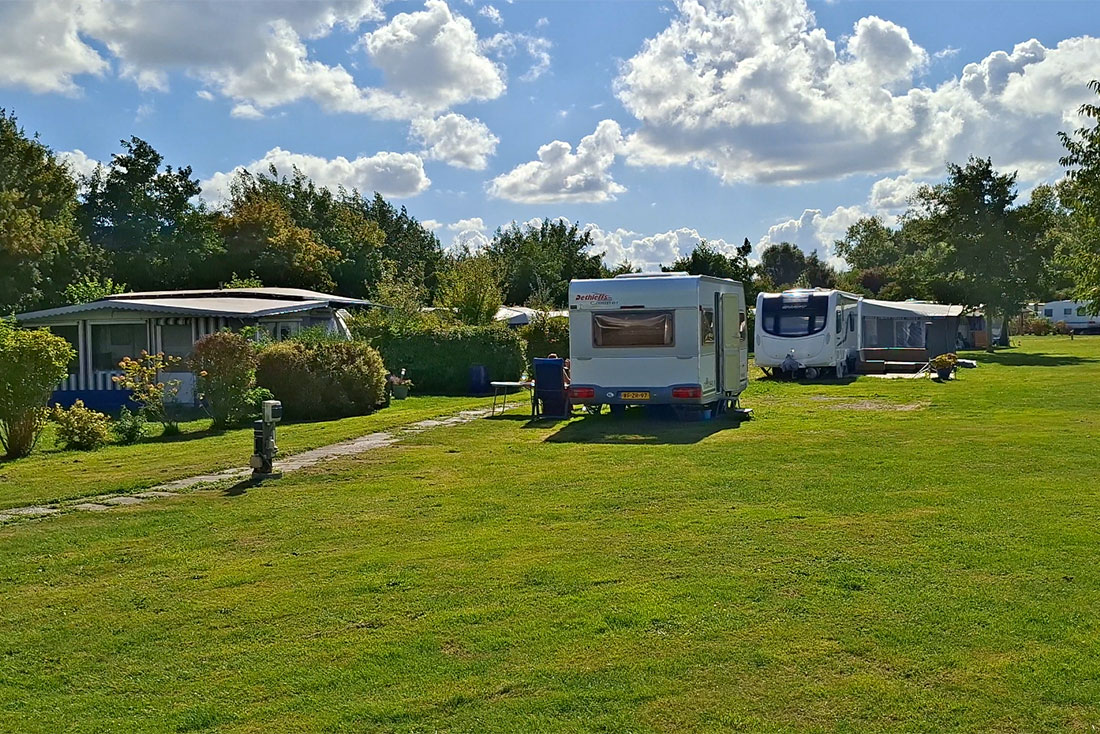 Guest field with camping pitches at naturist site De Brongaard