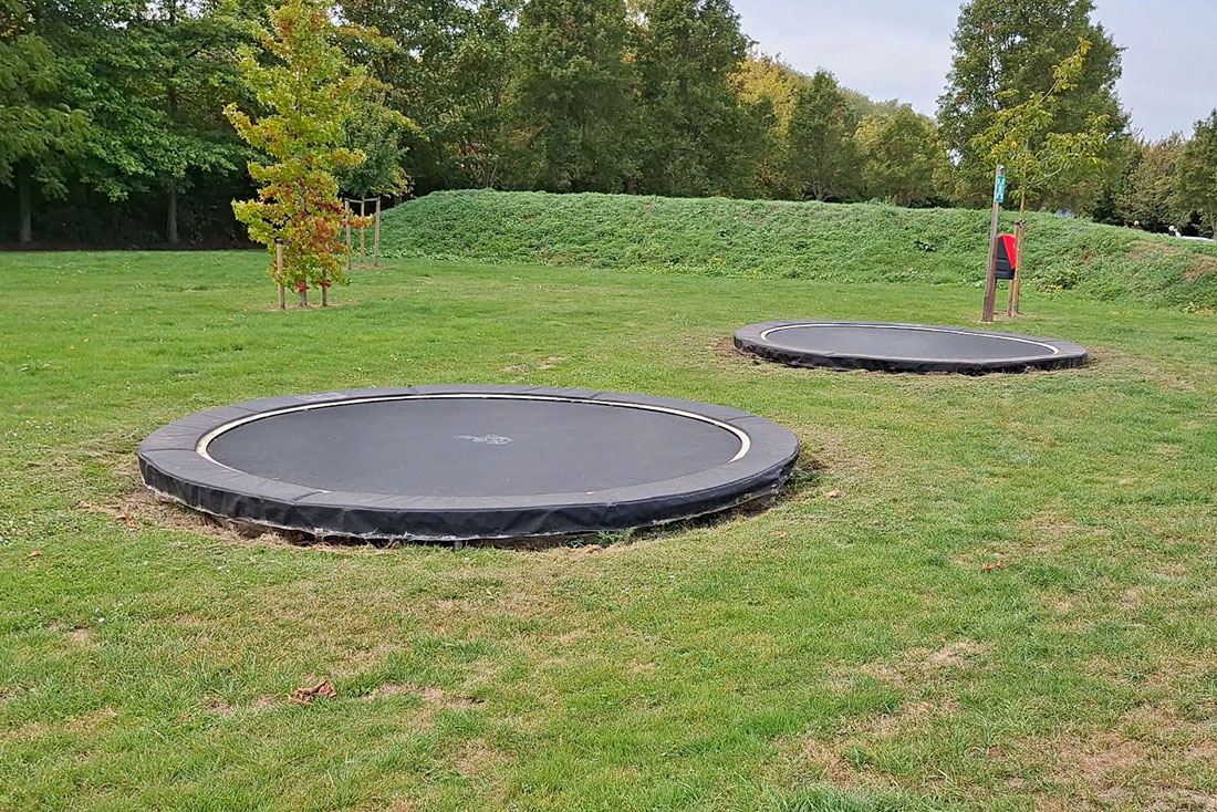 Trampolines for children at naturist site De Brongaard